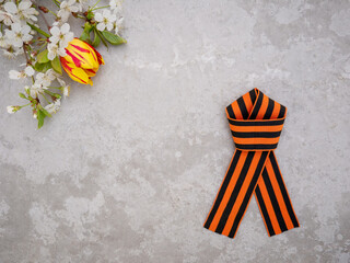 St. George ribbon in the form of an order on a gray background. May 9 is the celebration of the...