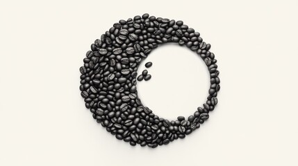 Black coffee beans arranged in a yin-yang pattern on a minimalistic background, symbolizing balance, harmony, and the coexistence of flavors in coffee culture.