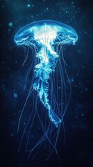Glowing Blue Jellyfish in Dark Ocean Digital Art