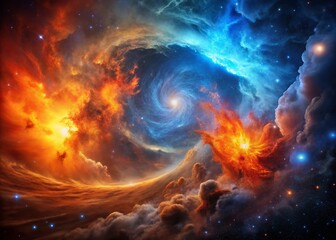 Celestial Fire and Ice Nebula Collision: A Cosmic Dance of Light and Shadow