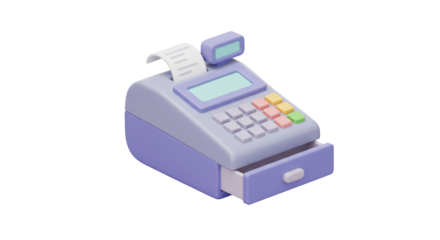 Isolated Lavender Cash Register with Receipt