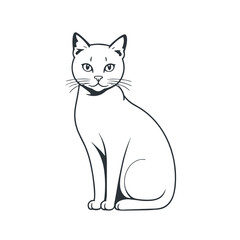 Cat sitting gracefully in minimalistic line art style  