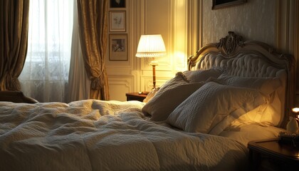 Elegant White Bedroom Interior with Warm Lighting