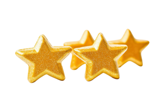 Golden stars shining brightly on a clean surface creating a joyful and celebratory atmosphere isolated on transparent background
