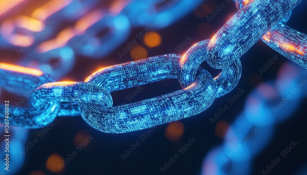 Poster glowing blue digital chain link network connection abstract background