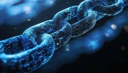 Glowing Blue Digital Chain Link Network Connection Abstract Background