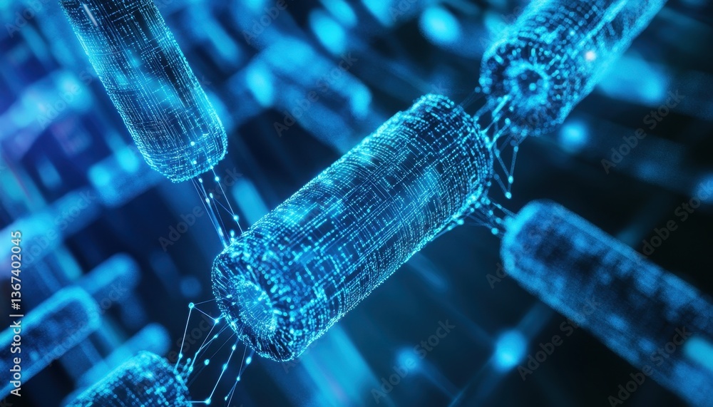Poster glowing blue microscopic network abstract background