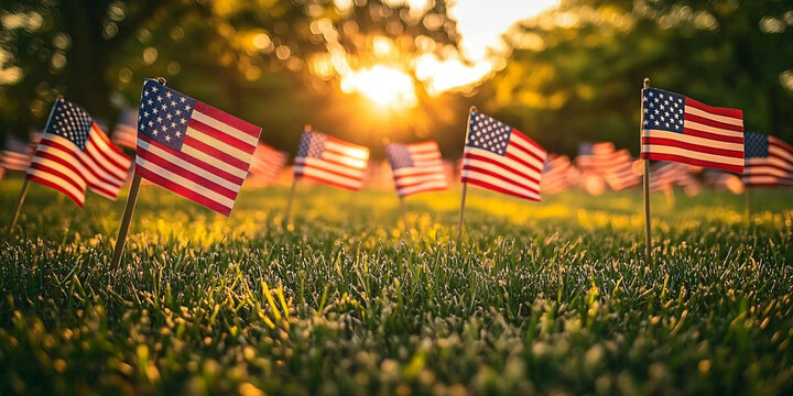 Field of small flags symbolizes remembrance on Memorial Day, perfect for commemorative events and patriotic designs.
