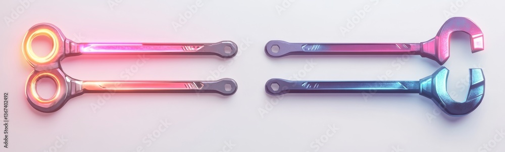 Poster abstract colorful wrench tools on a plain background