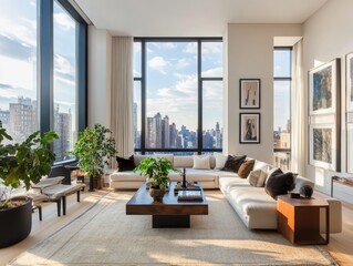 Modern City View Apartment Living Room Interior