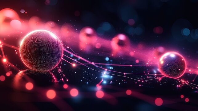 A scatter plot chart with glowing orbs and neon connecting lines on a sleek black surface