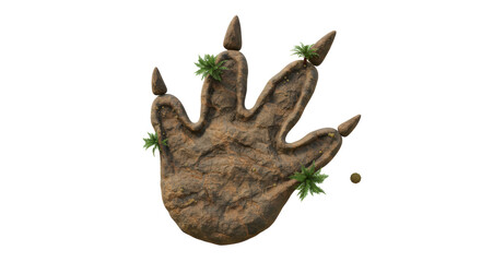 Isolated Dinosaur Footprint with Plants