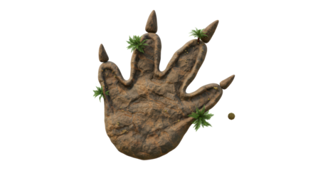 Isolated Dinosaur Footprint with Plants