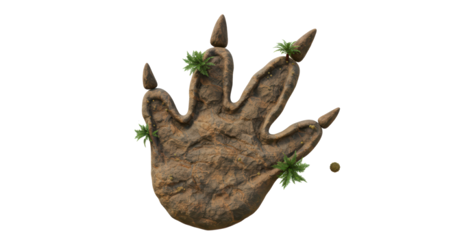 Isolated Dinosaur Footprint with Plants