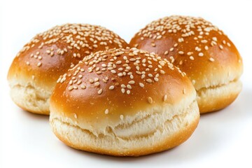 Golden Sesame Seed Hamburger Bun on White Background