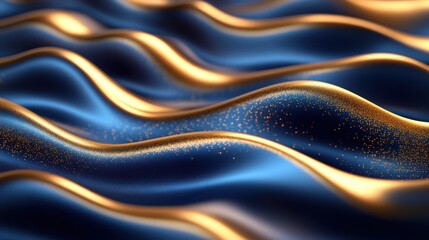 Abstract blue and gold wavy fabric texture.