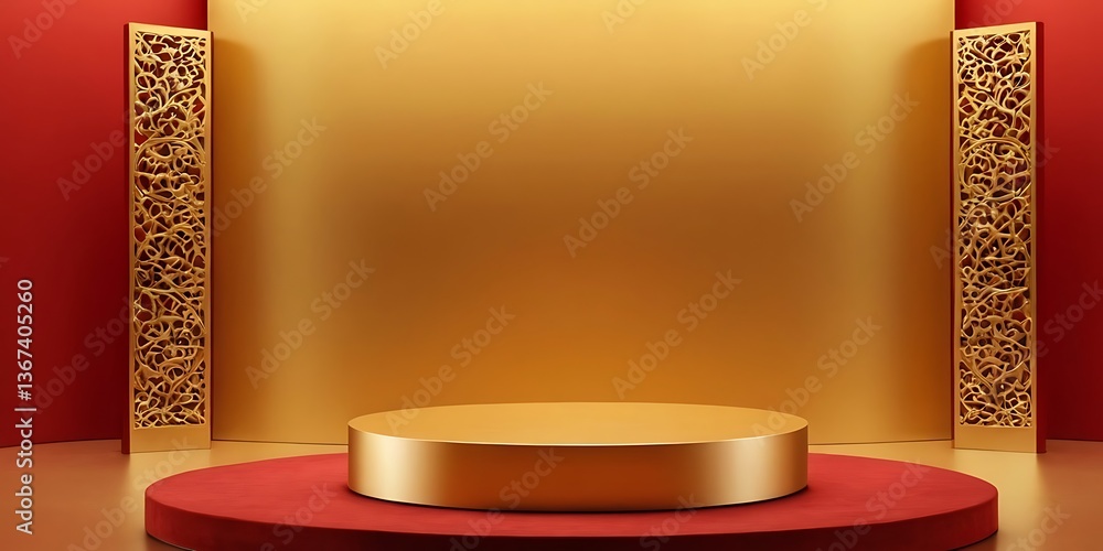 Poster front view of empty shelf on vivid yellow wall background with modern minimal concept. display of ro