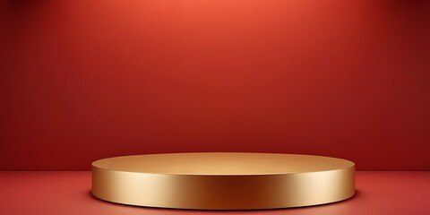 Red gold round podium stage platform isolated on 3d background scene with empty golden show pedestal presentation product display or luxury modern chinese advertising cosmetic cylinder mockup,gold, 