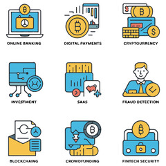 Modern Fintech Icon Set in Clean Vector Style.