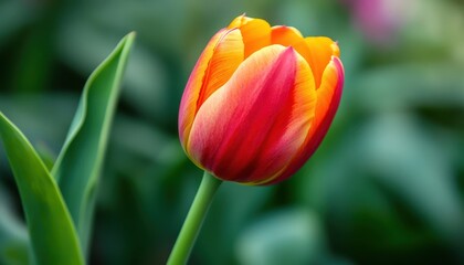 Fototapeta premium Red and Orange Tulip Blossom Close Up