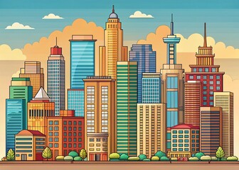 Obraz premium City Skyline Drawing, Urban Landscape Sketch, Architect Design, Creative Illustration, Architecture Artwork