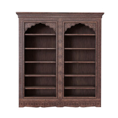 3D rendered empty antique wooden bookshelf isolated on transparent background © HWWO Stock
