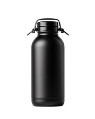 Isolate transparent Stylish black water bottle for hydration and outdoor activities.