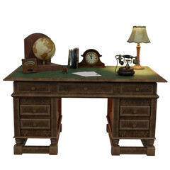 3D rendered antique wooden desk isolated on transparent background