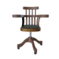 3D rendered antique wooden desk chair isolated on transparent background