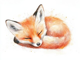 Obraz premium Sleeping Red Fox Cub Watercolor Painting