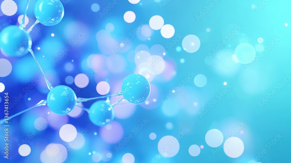 Poster a vibrant abstract representation of molecular structures with blue and soft bokeh lights creating a