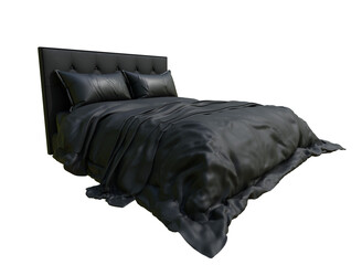 3D rendered dark modern bed isolated on transparent background