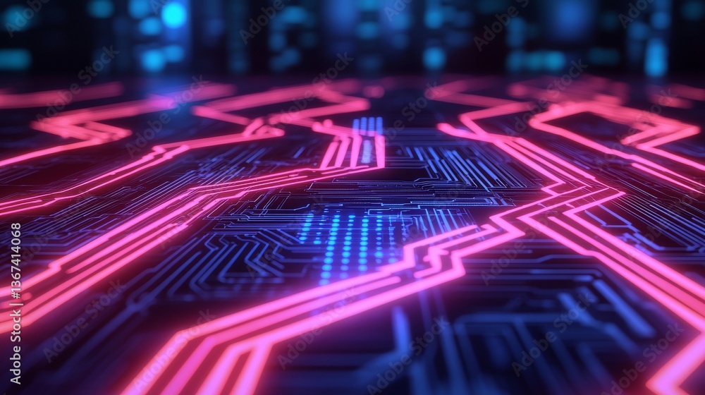 Poster futuristic circuit board design digital realm visual art tech environment close-up abstract neon con