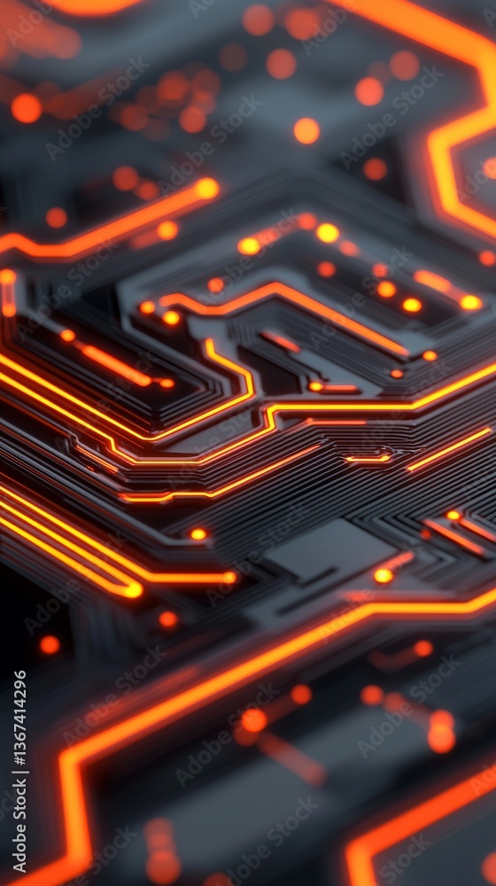 Poster futuristic circuit board design digital space abstract art high-tech environment close-up view glowi
