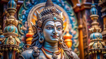 Fototapeta premium Close-up Horizontal Image of Lord Shiva Statue in Hindu Temple - Copy Space