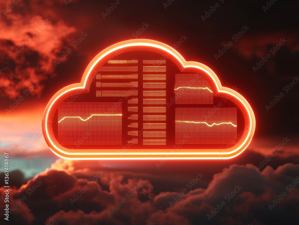 Poster glowing neon cloud computing data visualisation digital realm graphic design futuristic environment 
