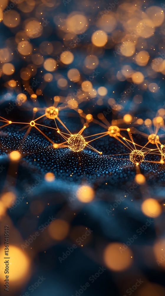 Aufkleber dynamic abstract network connection glowing nodes digital space visual art technology close-up conne