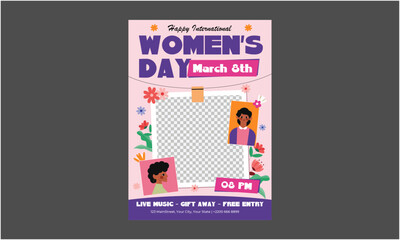 Fototapeta premium Womens Day Flyer. Mom's day. Women's Day. Vector flat illustration. Abstract backgrounds, patterns about mothers day. Hearts, abstract geometric shapes. Perfect for poster, label, banner, invitation.
