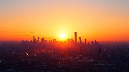 Golden Sunset Over Modern Cityscape, A Moment of Urban Tranquility