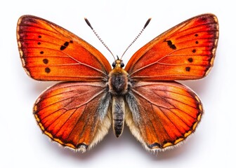 Close-up Macro Photo of a Red Orange Small Copper Butterfly (Lycaena phlaeas) Isolated on White