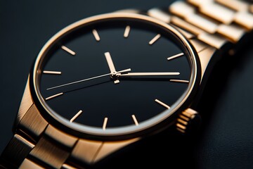Rose Gold Luxury Wristwatch with Black Dial