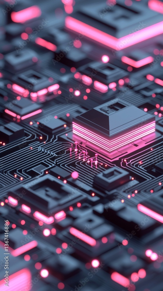 Poster futuristic circuit board design technology lab digital art cyberpunk environment close-up viewpoint 
