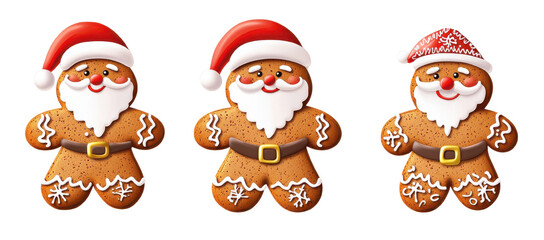gingerbread santa clauses set isolated on white background