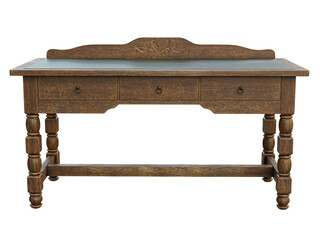 3D rendered old vintage wooden desk isolated on transparent background