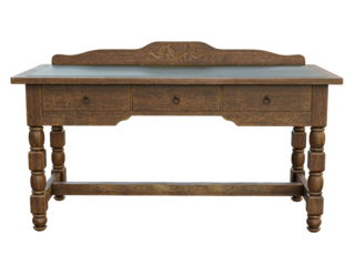 3D rendered old vintage wooden desk isolated on transparent background