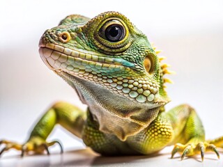 Obraz premium Close-up of a Lizard Crawling on White Background - Urban Exploration Photography