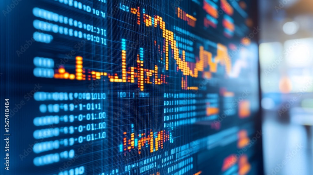 Aufkleber digital stock market data display financial analysis interactive dashboard urban office close-up vie