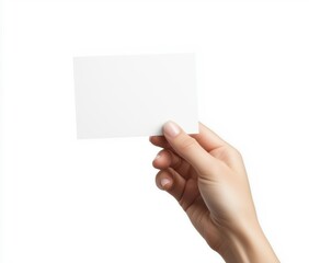 Fototapeta premium Clean Hand Holding Blank Card Against White Background with Minimalistic Style