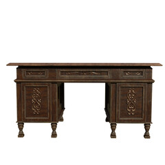 3D rendered antique wooden desk isolated on transparent background