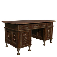 3D rendered antique wooden desk isolated on transparent background